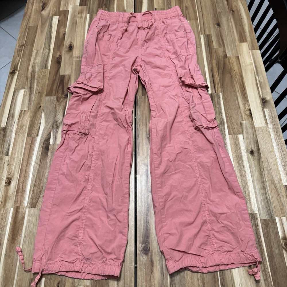 Aerie Cargo Pants Womens S Pink Baggy Lightweight Streetwear Pockets Wide Leg